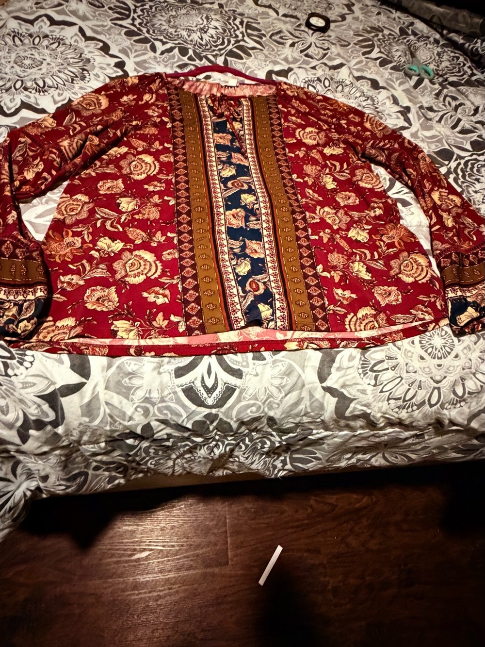 Westport Red Floral Boho Long Sleeve Blouse